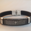 Pulsera Cristiana en Cuero y Placa Negra, Grabado con Padre Nuestro